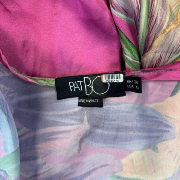 PatBo Grace Satin Floral Puff-Sleeve Midi Dress Pink Womens Size 6 Button Front - Picture 11 of 13